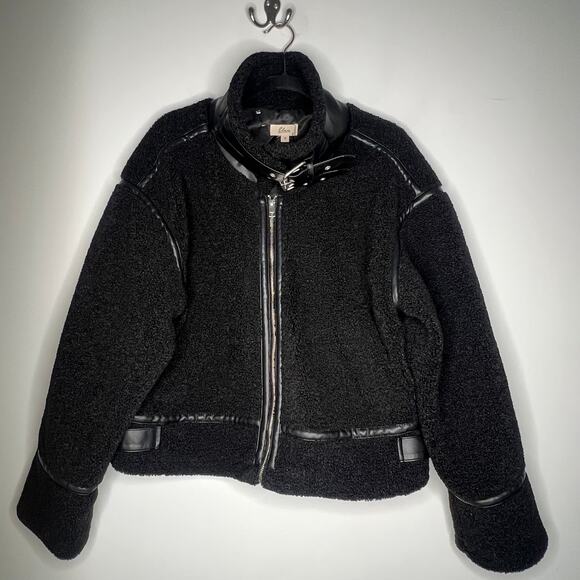 Elan Black Sherpa Bomber Buckle Jacket Size Small - Picture 9 of 10